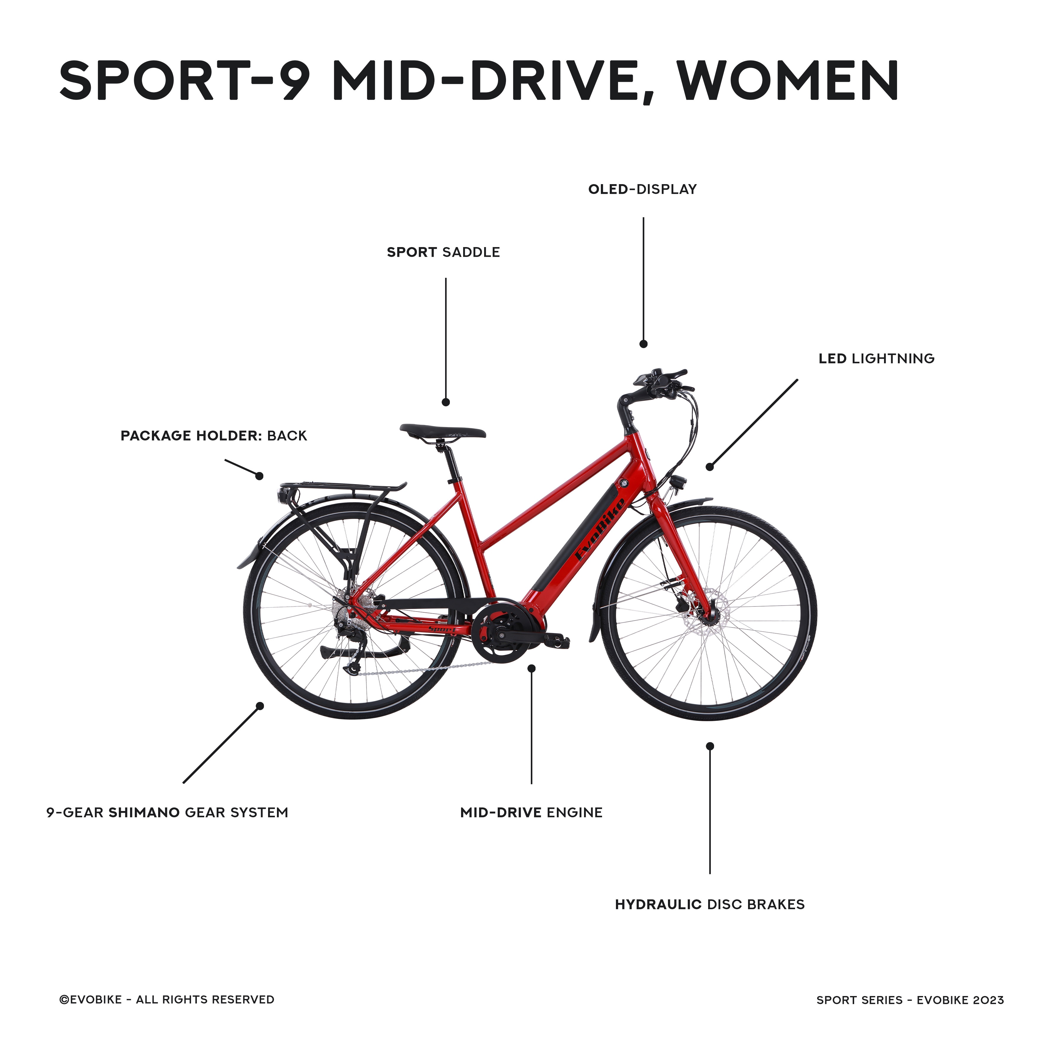 EvoBike Sport-9 Mid-Drive, Naisten