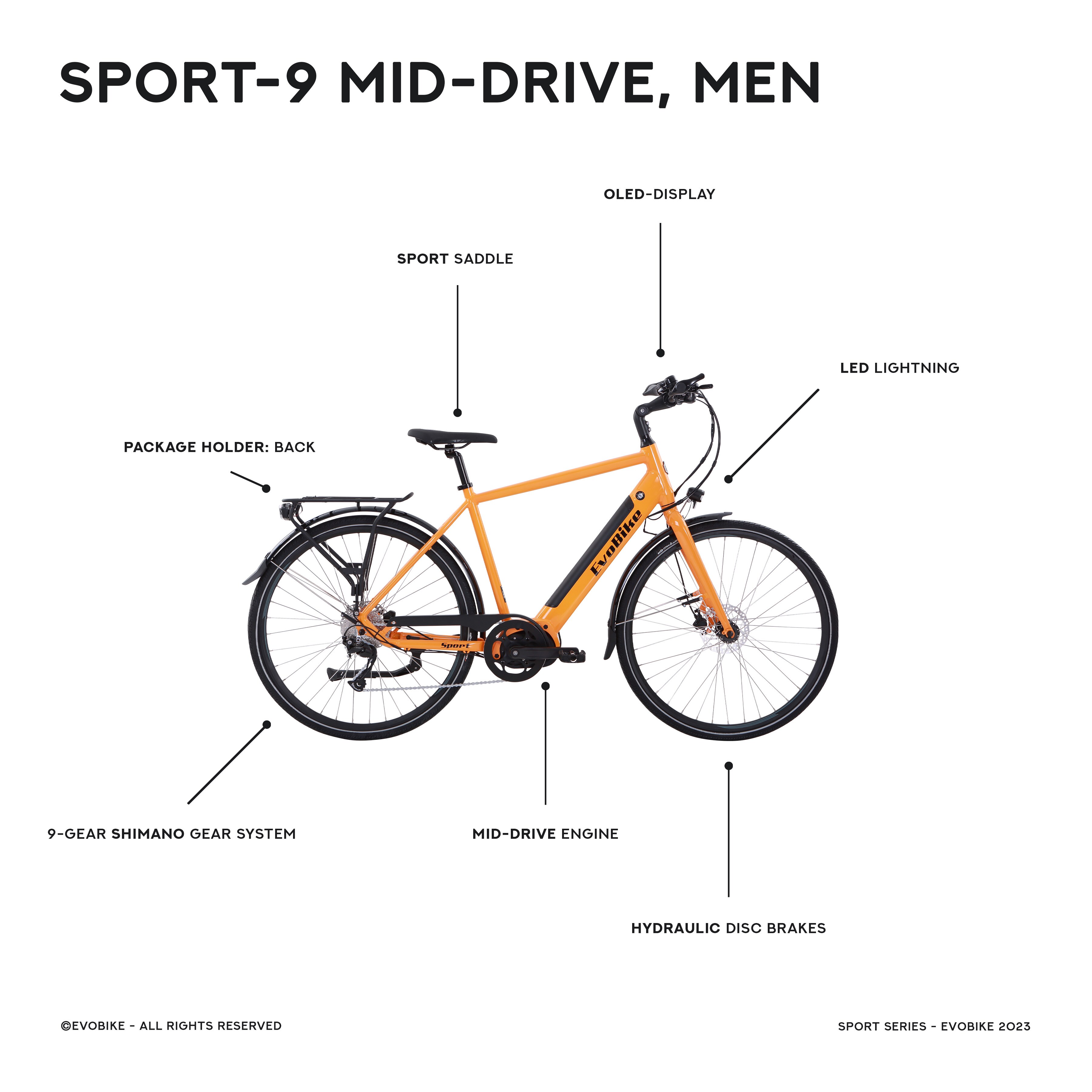 EvoBike Sport-9 Mid-Drive, Miesten
